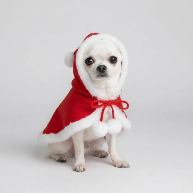 Christmas Santa Pet Cloak Warm Plush Dog Cape with Hat Christmas Dog Clothing
