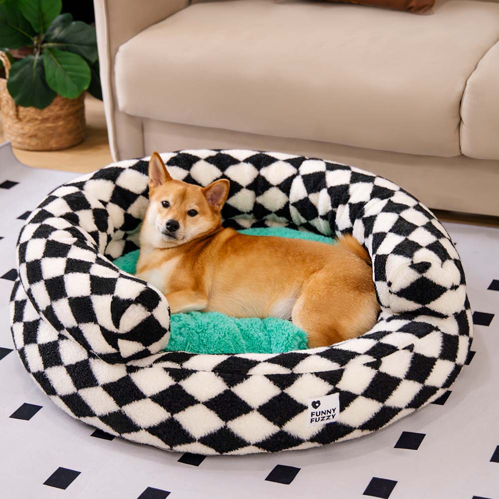 Classic Argyle Washable Bolster Donut Dog Bed - Cosy Haven