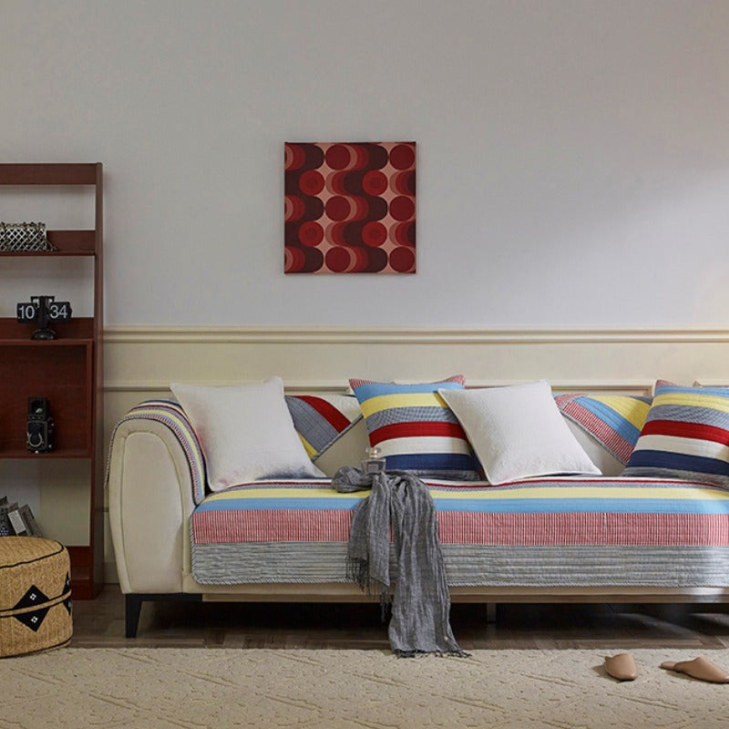 Colourful Striped Quilted Sofa Chic Protector Comfort Sofa Cover