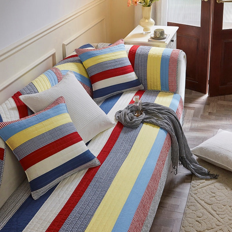 Colourful Striped Quilted Sofa Chic Protector Comfort Sofa Cover