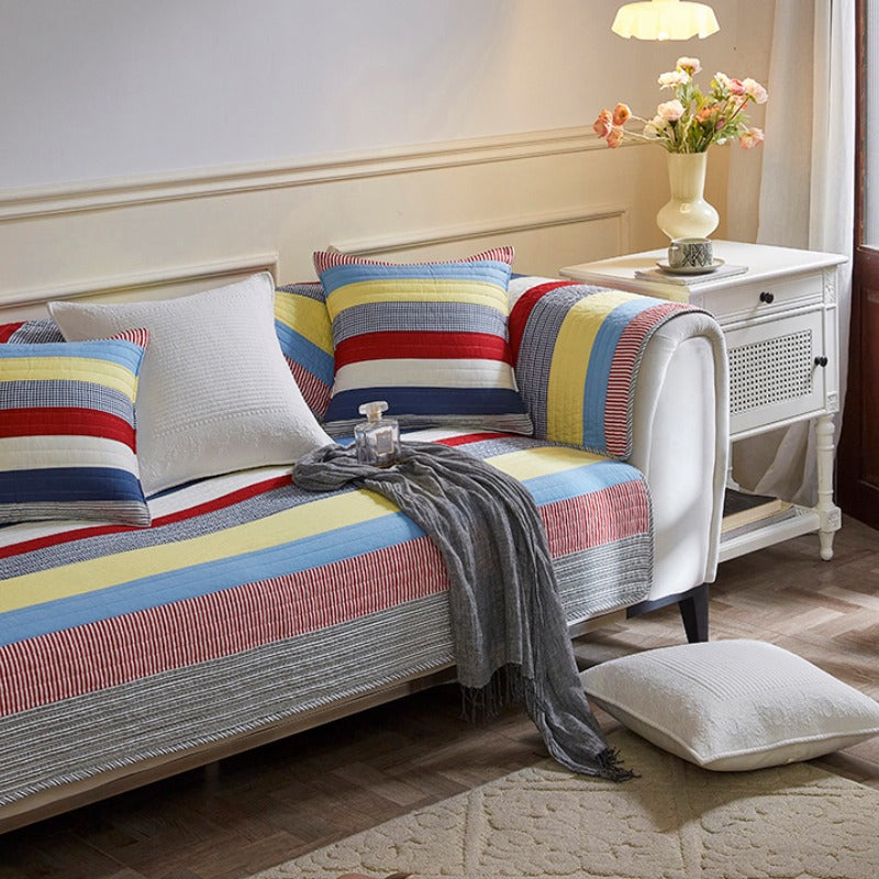 Colourful Striped Quilted Sofa Chic Protector Comfort Sofa Cover
