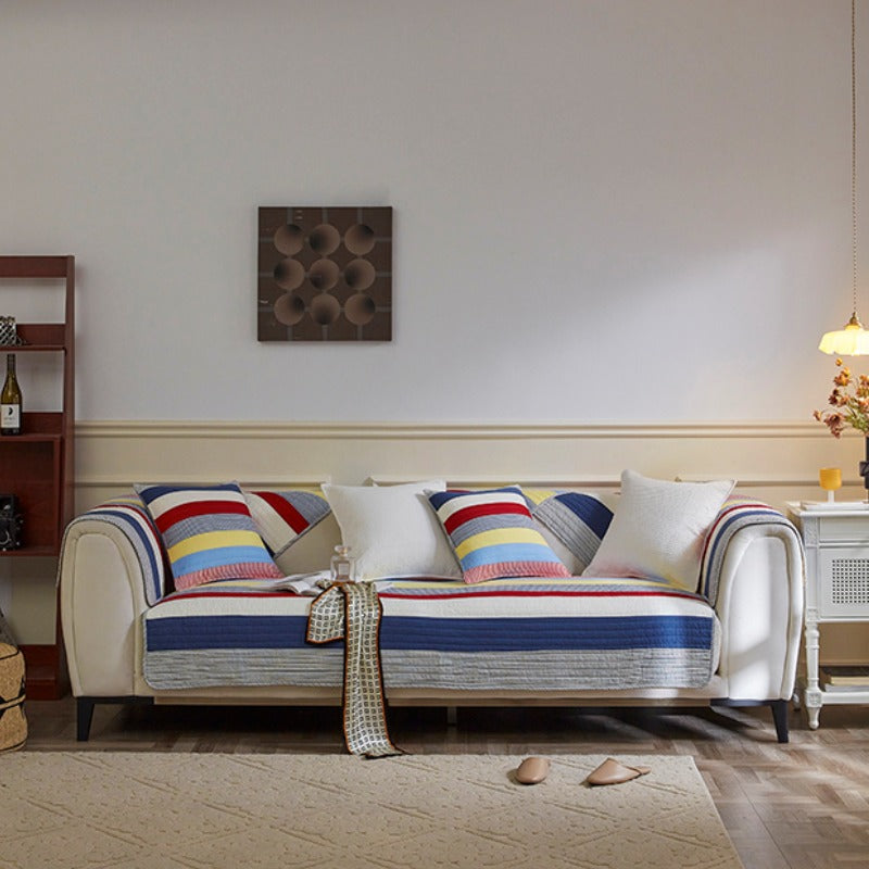 Colourful Striped Quilted Sofa Chic Protector Comfort Sofa Cover