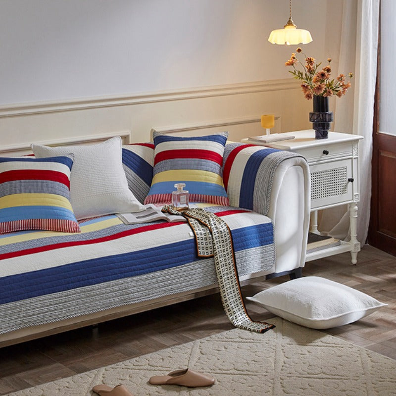 Colourful Striped Quilted Sofa Chic Protector Comfort Sofa Cover