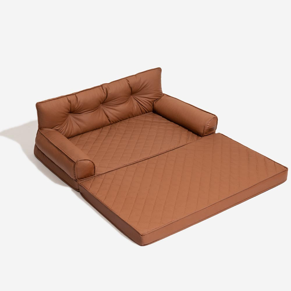 Luxe Faux Leather Foldable Orthopedic Outdoor Large Dog Bed