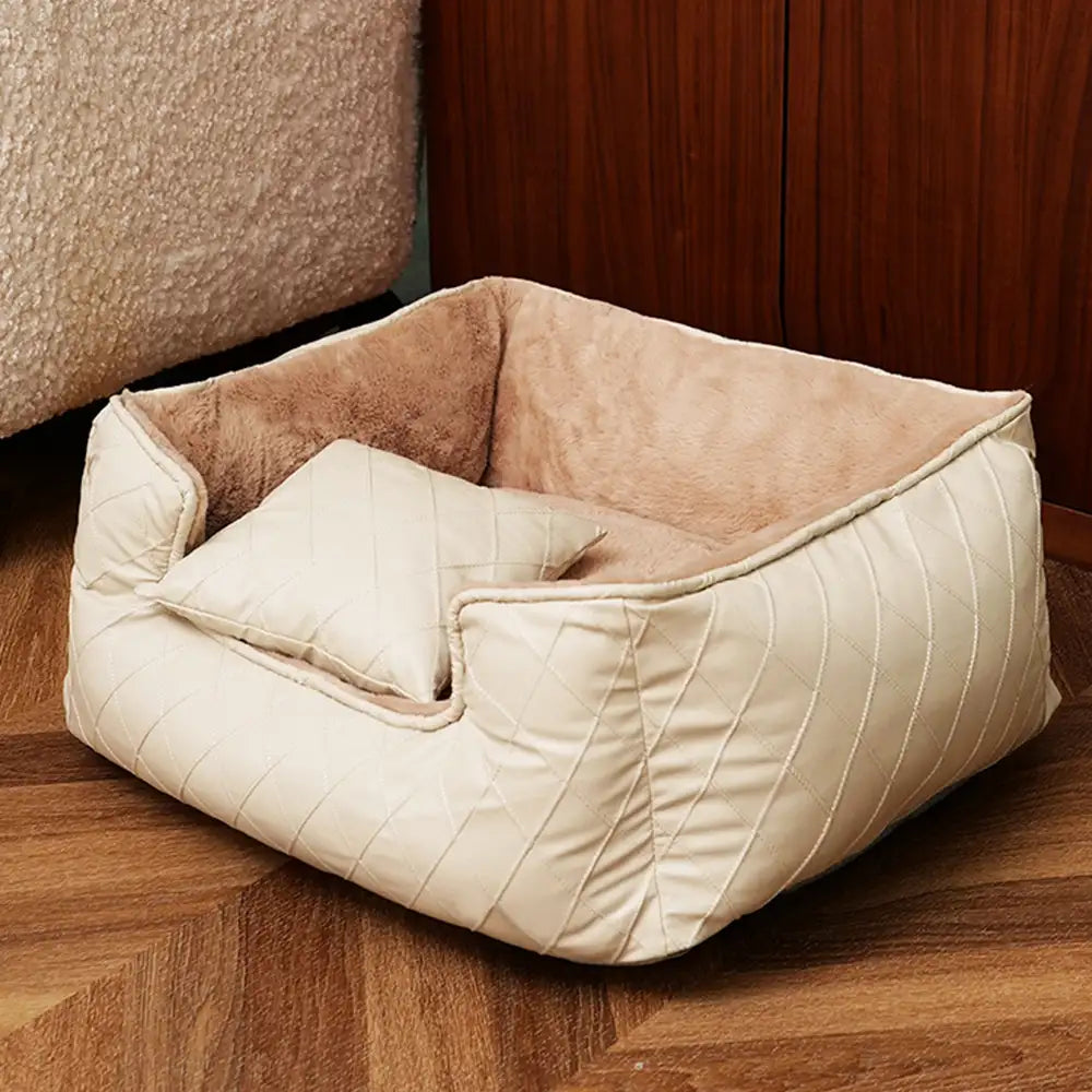 Cosy Diamond Faux Leather Square Dog Bed for Puppies