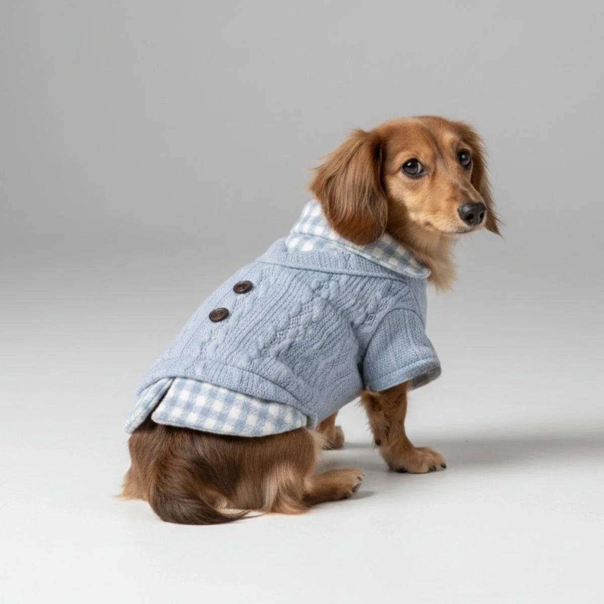 Cozy Knitted Dog Jumper Sweater with Plaid Collar – Available in Pink & Blue