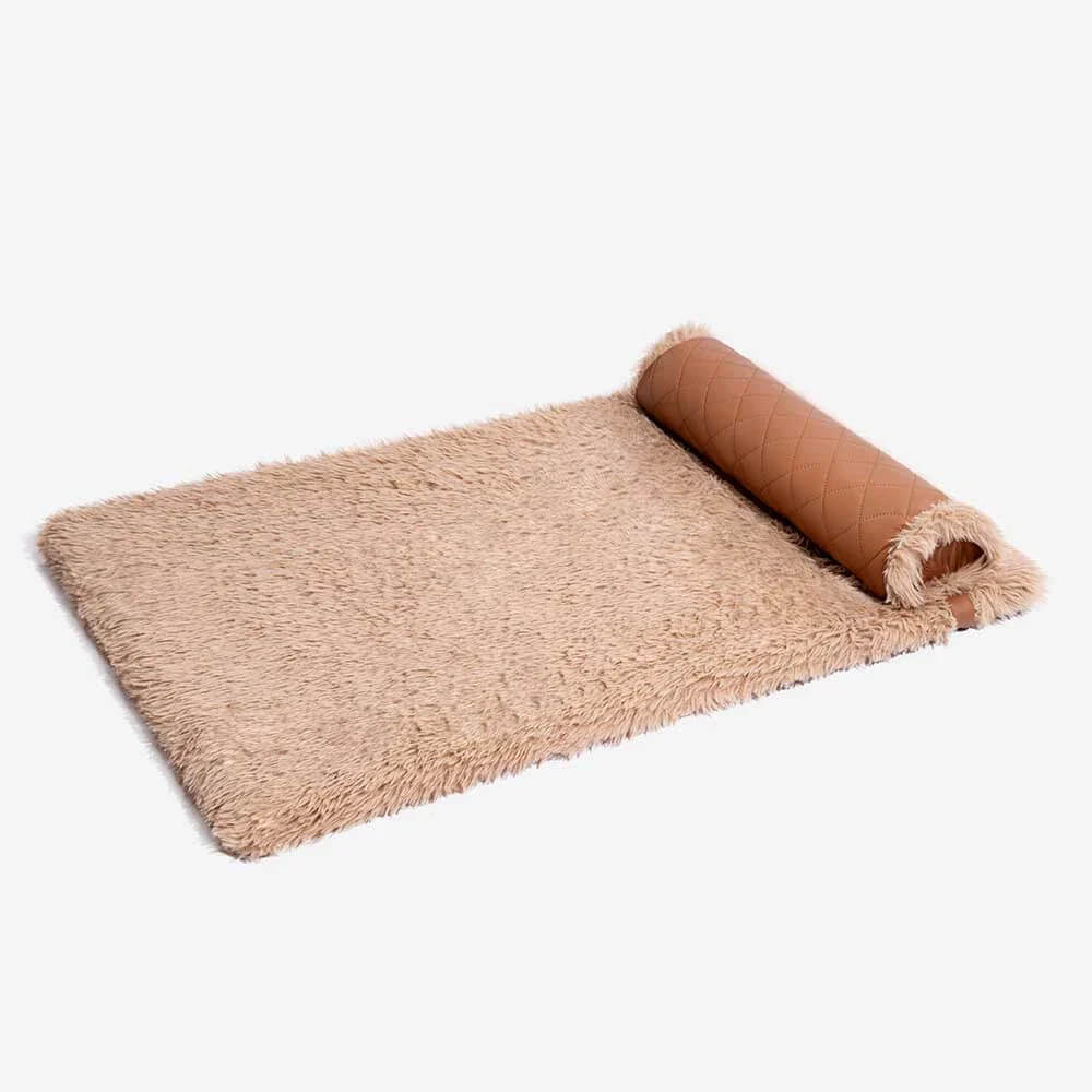 Dual-Sided Faux Leather＆Warm Plush Removable Sponge Dog Mat With Pillow