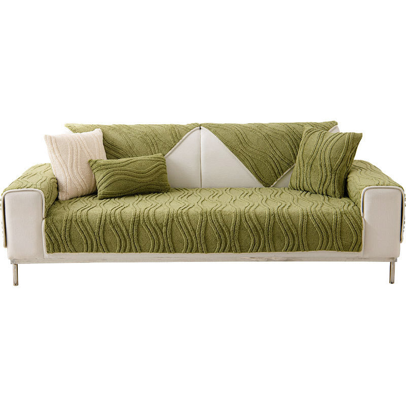 Elegant Grey Textured Non-Slip Thick Plush Sofa Cover