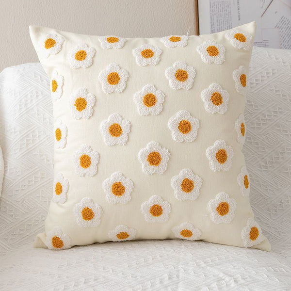 Embroidered Daisy Pillow Sofa Cushion