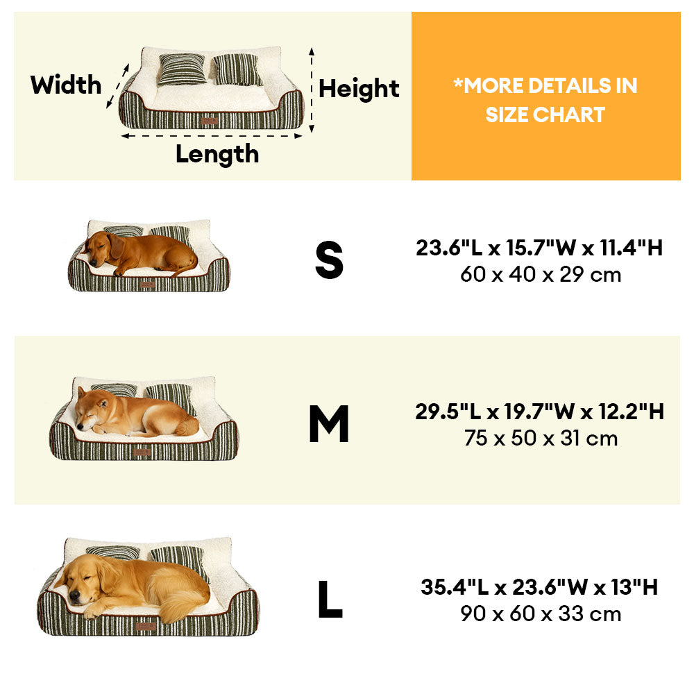 Plush Warm Stripe Orthopaedic Dog & Cat Sofa Bed With Pillows - Grove Couch