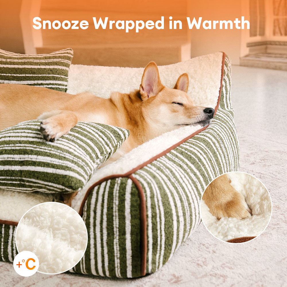 Plush Warm Stripe Orthopaedic Dog & Cat Sofa Bed With Pillows - Grove Couch