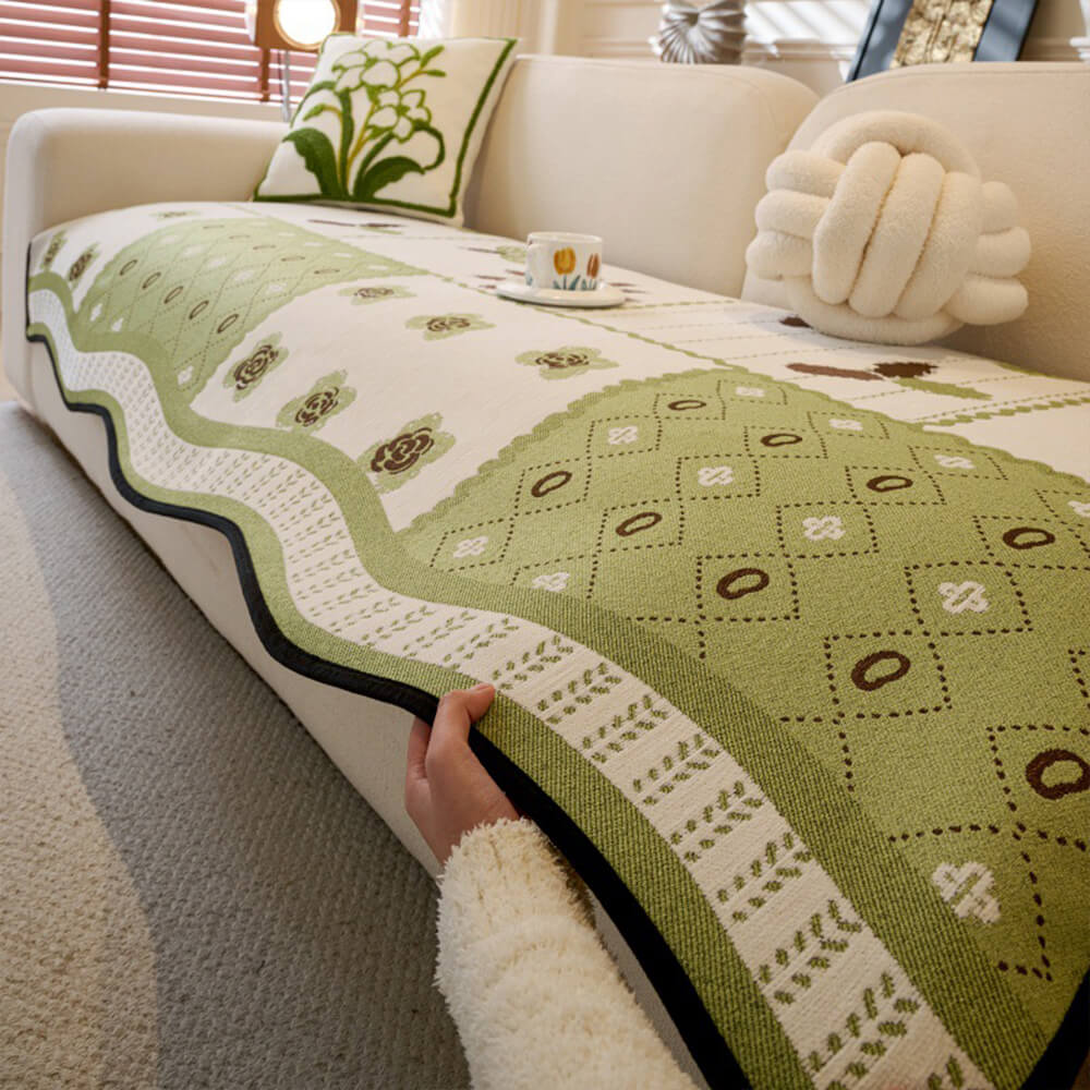 Chenille Scratch-resistant Fabric Pastoral Style Irregular Shaped Non-slip Sofa Cover