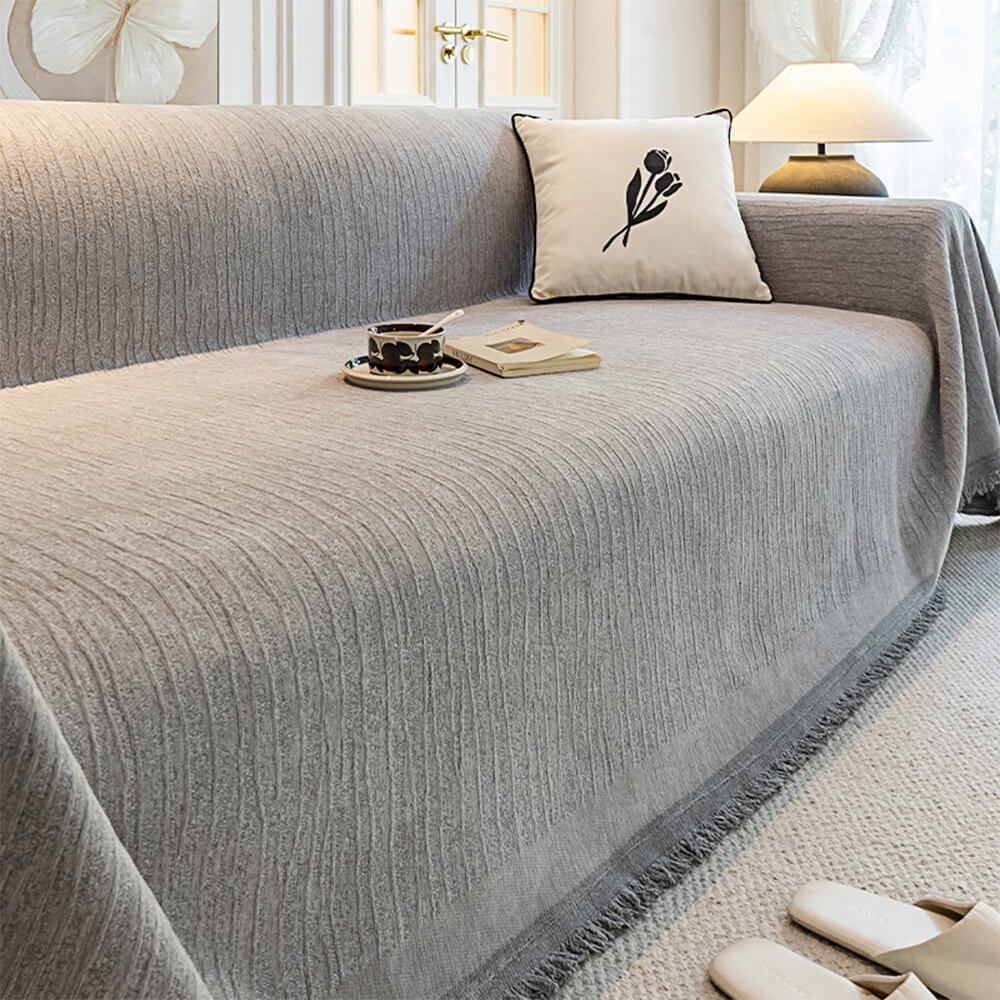 Cream Chenille Textured Pet-Friendly Anti-Scratch Throw Sofa Cover