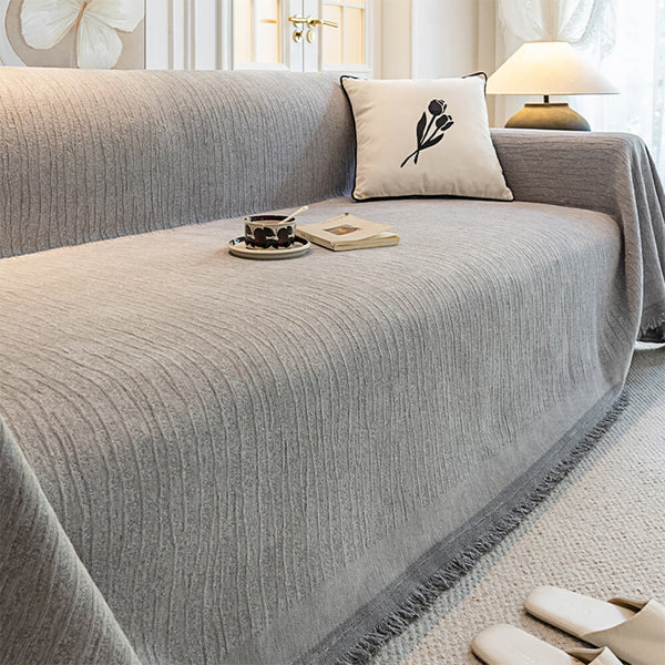 Cream Chenille Textured Pet-Friendly Anti-Scratch Throw Sofa Cover Sofa Throws