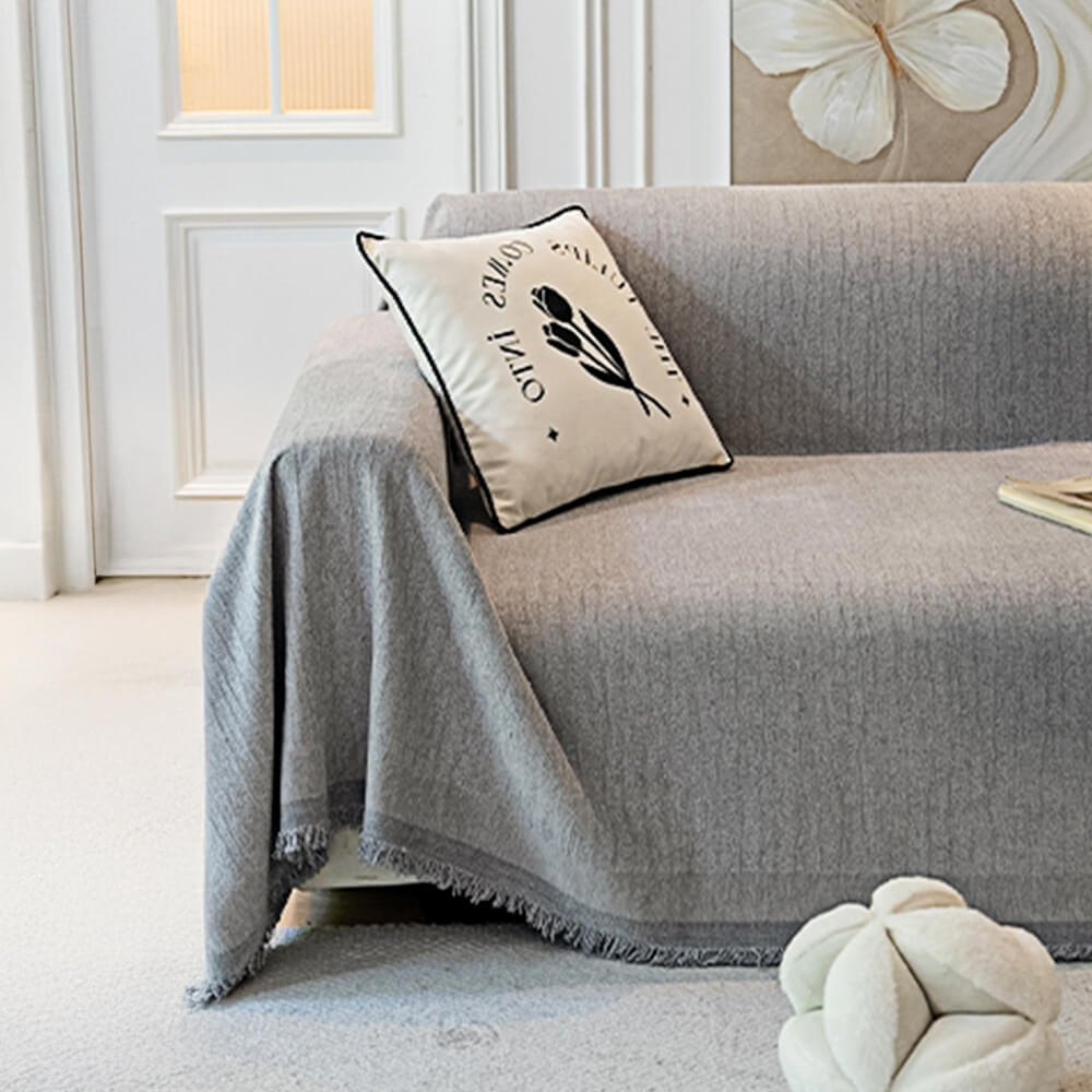 Cream Chenille Textured Pet-Friendly Anti-Scratch Throw Sofa Cover