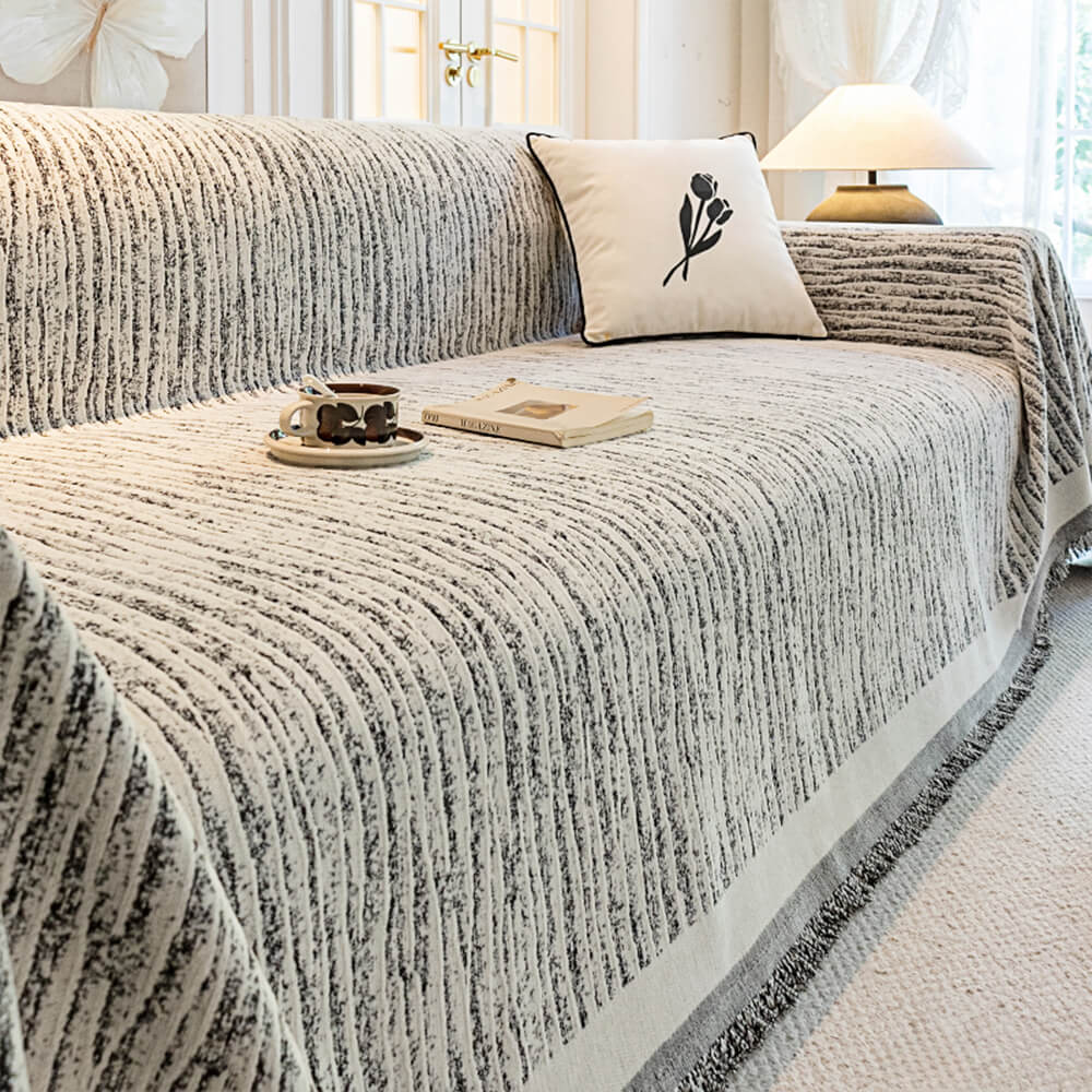 Cream Chenille Textured Pet-Friendly Anti-Scratch Throw Sofa Cover