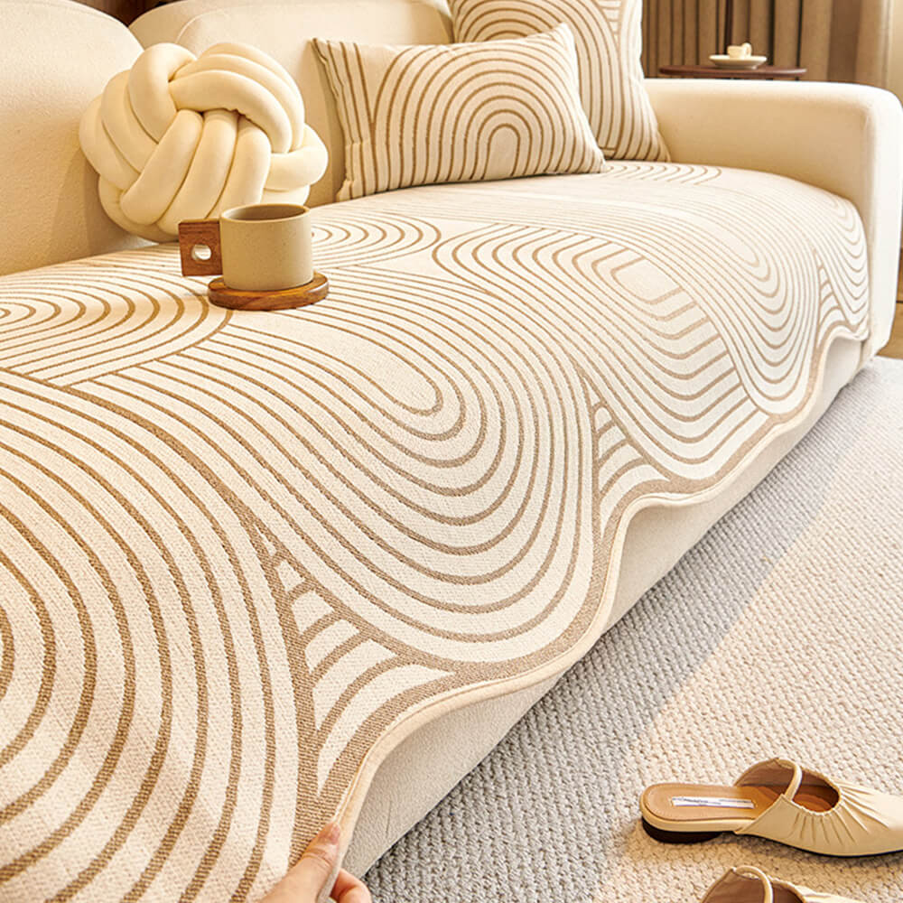 Modern Lines Chenille Artistic Sofa Protector Irregular Sofa Cover