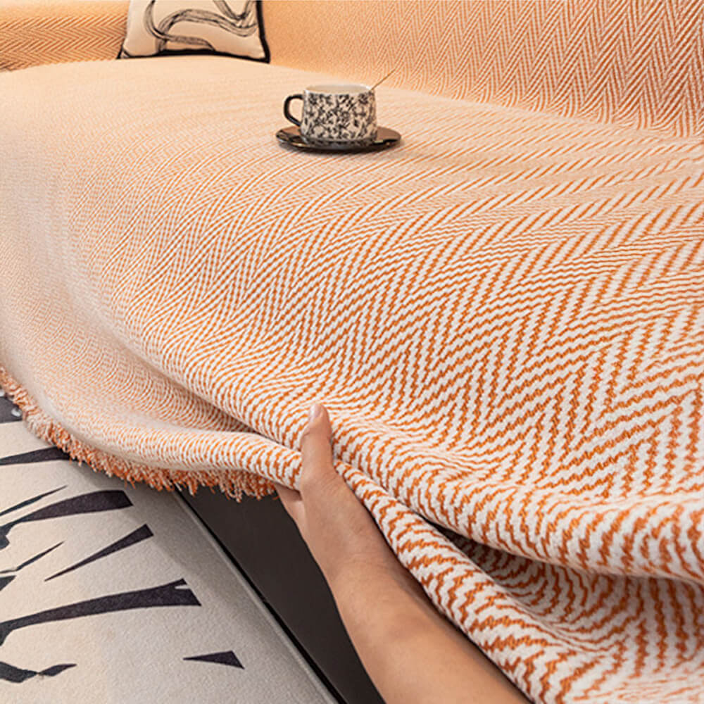 Premium Chenille Textured with Stylish Fringe Sofa Cover