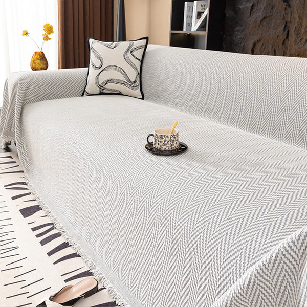 Premium Chenille Textured with Stylish Fringe Sofa Cover Sofa Throws