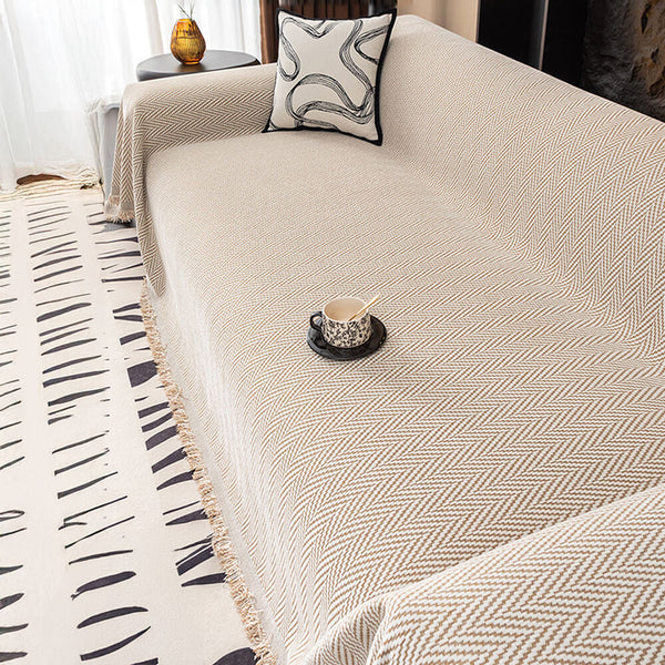 Premium Chenille Textured with Stylish Fringe Sofa Cover Sofa Throws