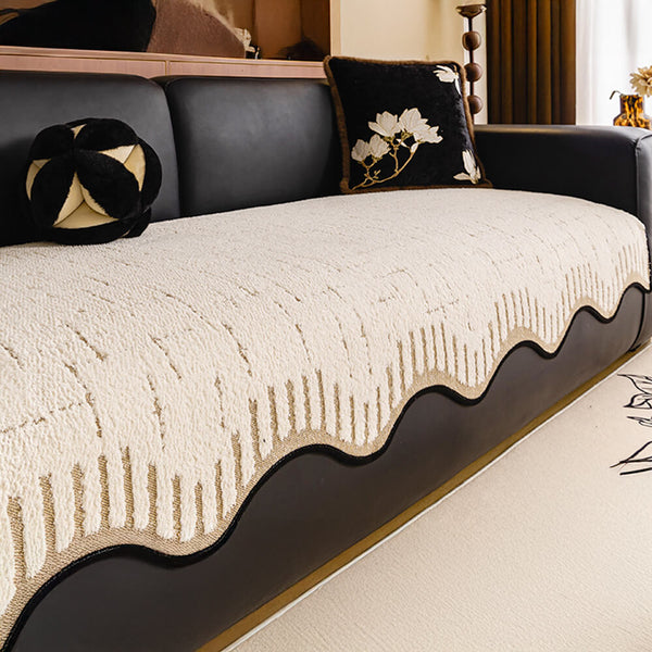 Soft Thickened Plush Sofa Cover with Irregular Wave Edges