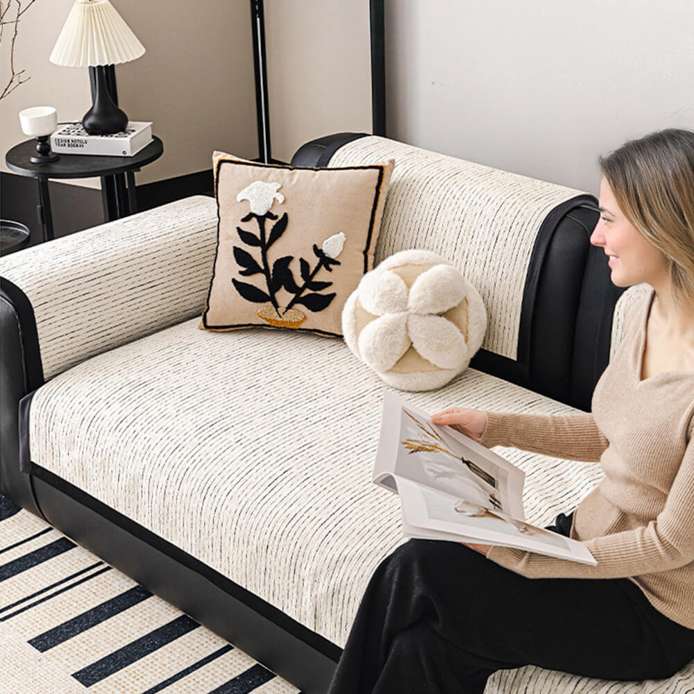 Modern French Striped Chenille Sofa Cover