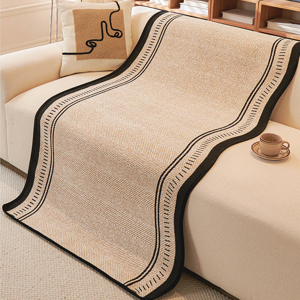 Non-Slip Herringbone Chenille Sofa Cover with Wavy Edges