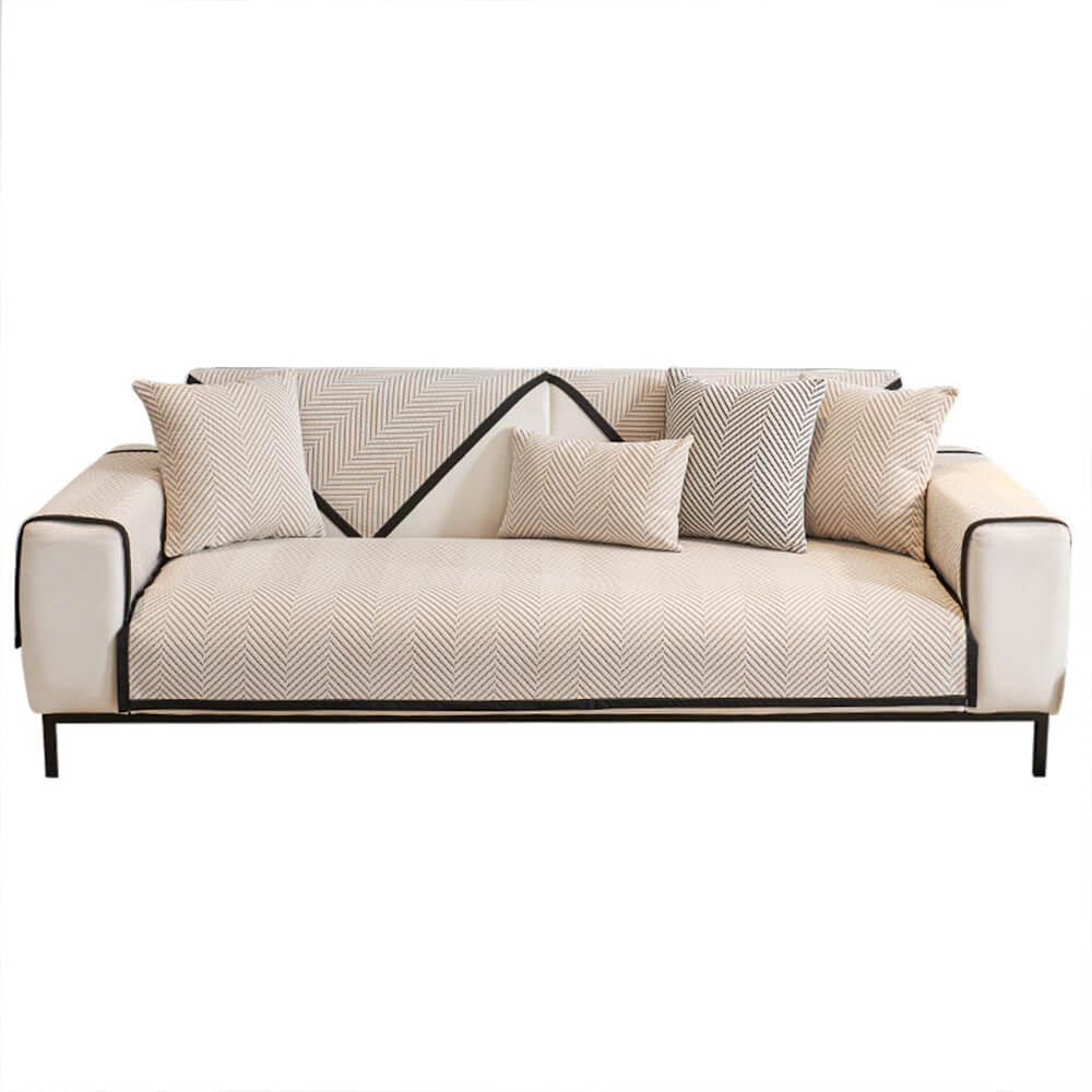 Two-Tone Woven Herringbone Skin-Friendly Polar Fleece Sofa Cover