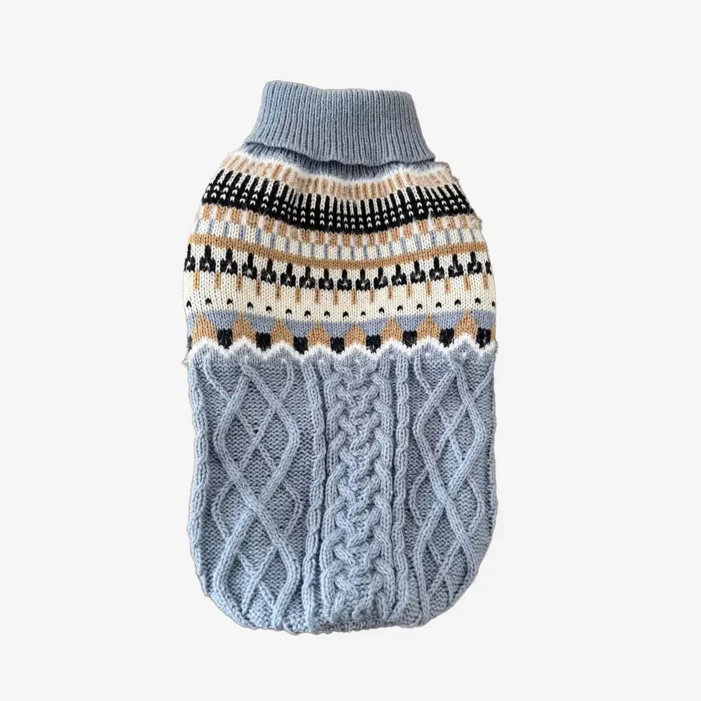 Fair Isle Pattern Knitted Linen Dog Jumper Sweater with Classic Collar