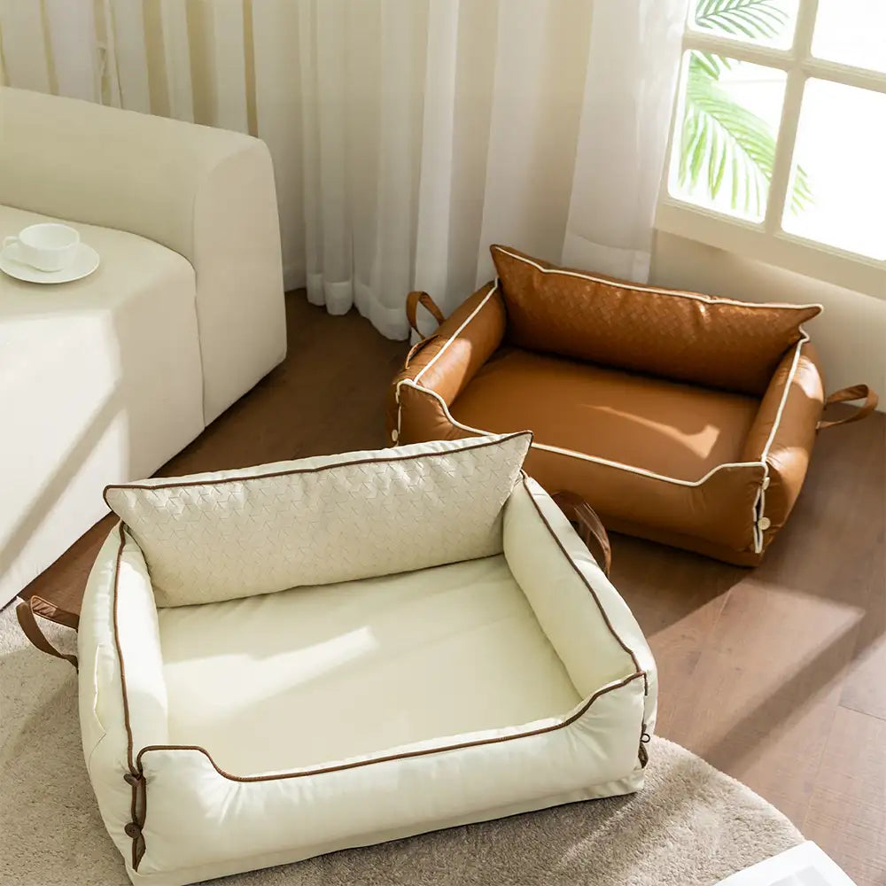 Faux Leather Waterproof Latex Protective Spine Dog Sofa Bed