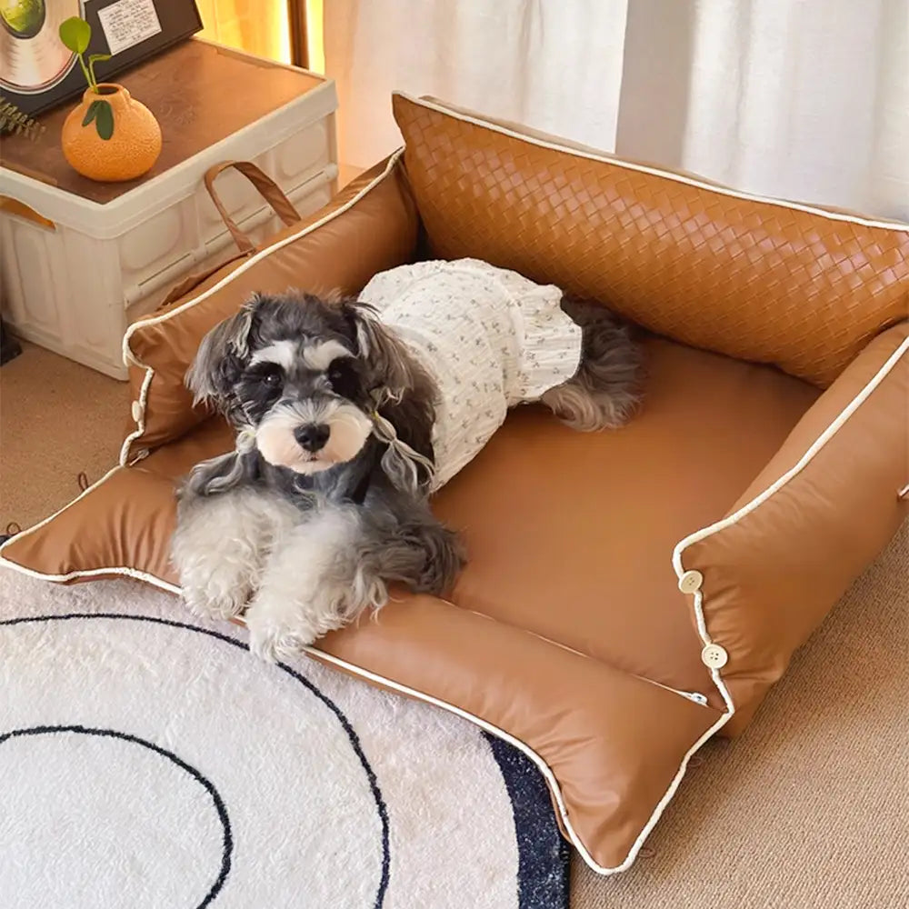Faux Leather Waterproof Latex Protective Spine Dog Sofa Bed