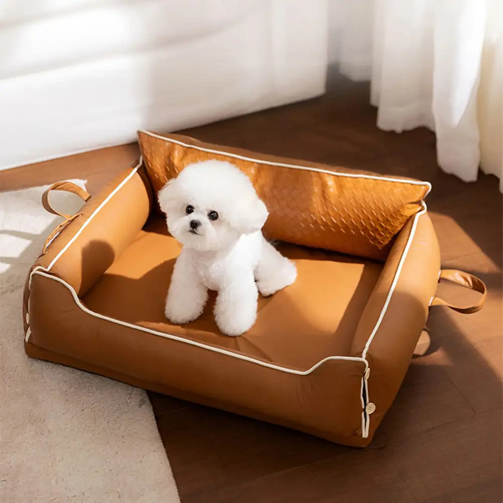 Faux Leather Waterproof Latex Protective Spine Dog Sofa Bed