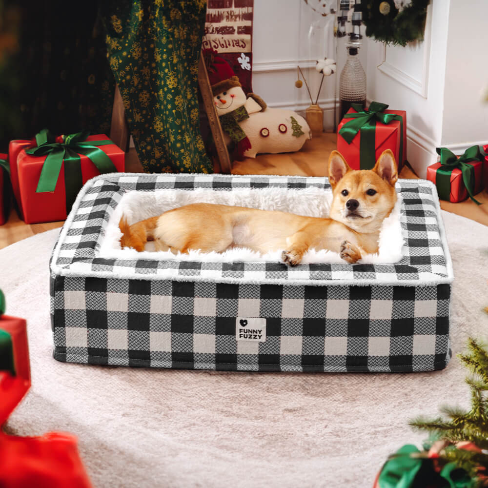 Festive Classic Tartan Cosy Anti-Anxiety Calming Dog Bed