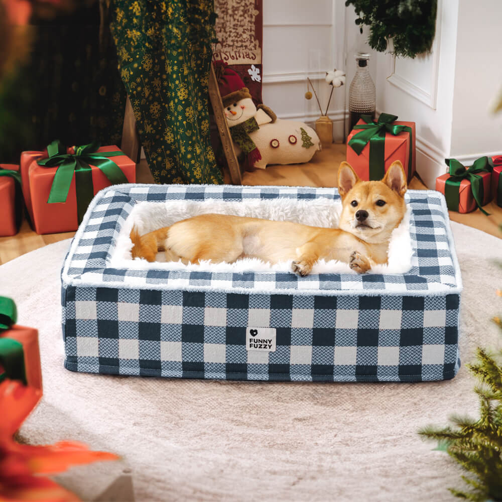 Festive Classic Tartan Cosy Anti-Anxiety Calming Dog Bed
