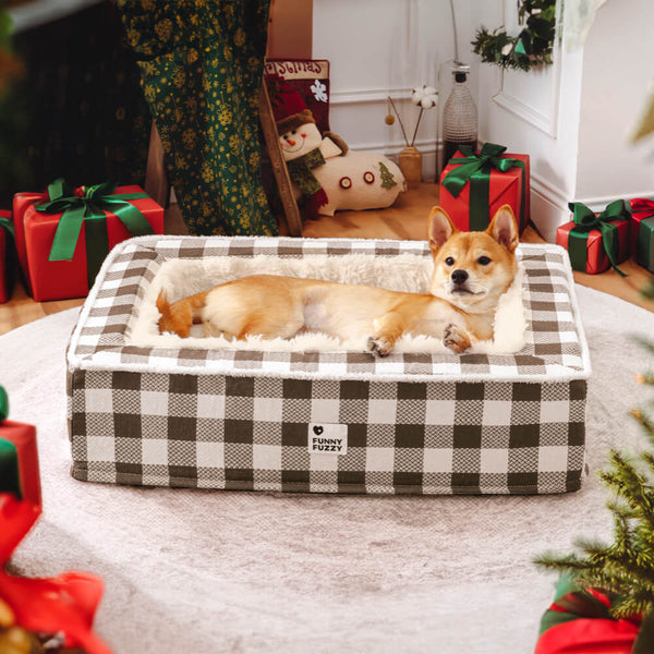 Festive Classic Tartan Cosy Anti-Anxiety Calming Dog Bed