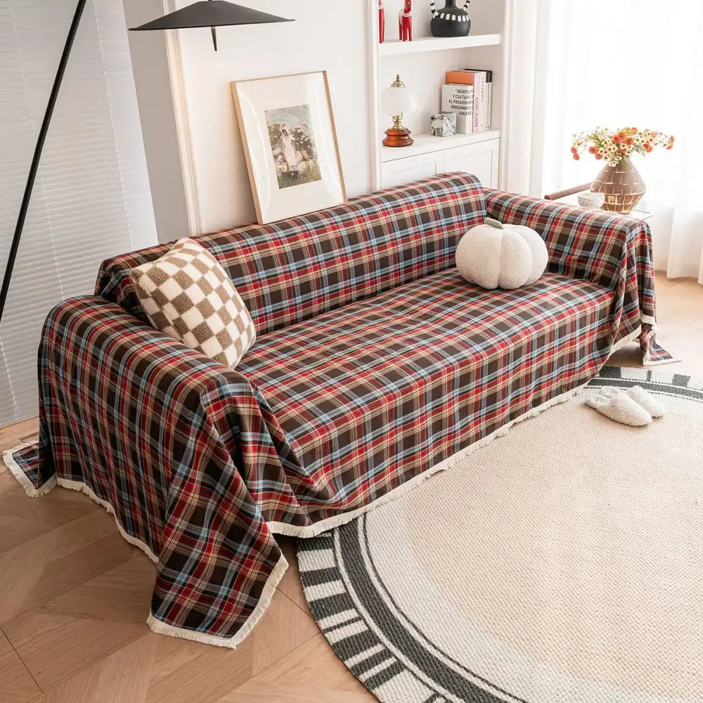 Festive Plaid Colour Block Sofa Decoration Sofa Cover