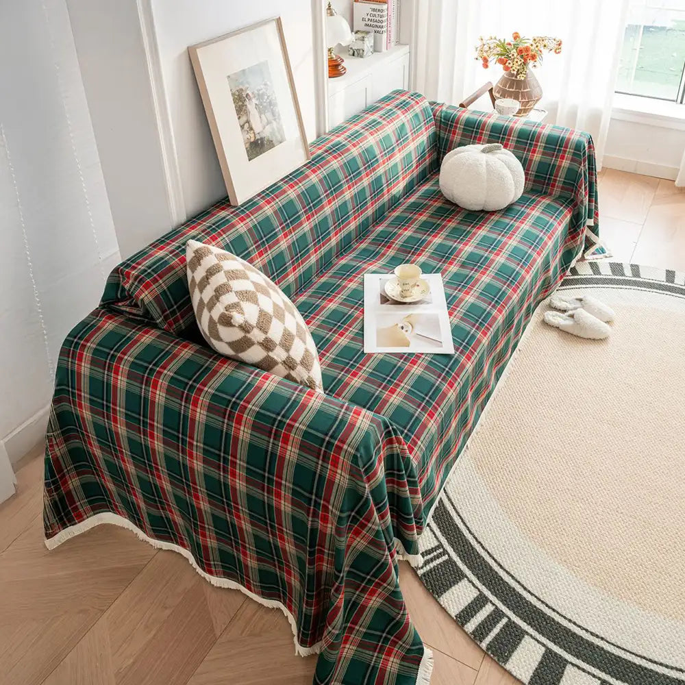 Festive Plaid Colour Block Sofa Decoration Sofa Cover