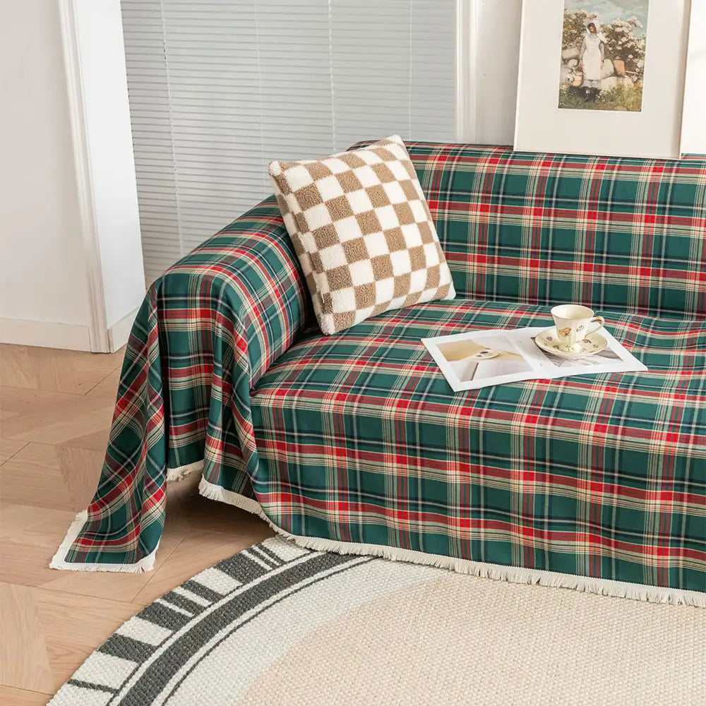Festive Plaid Colour Block Sofa Decoration Sofa Cover