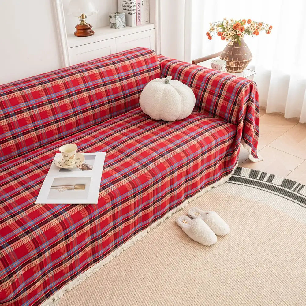 Festive Plaid Colour Block Sofa Decoration Sofa Cover
