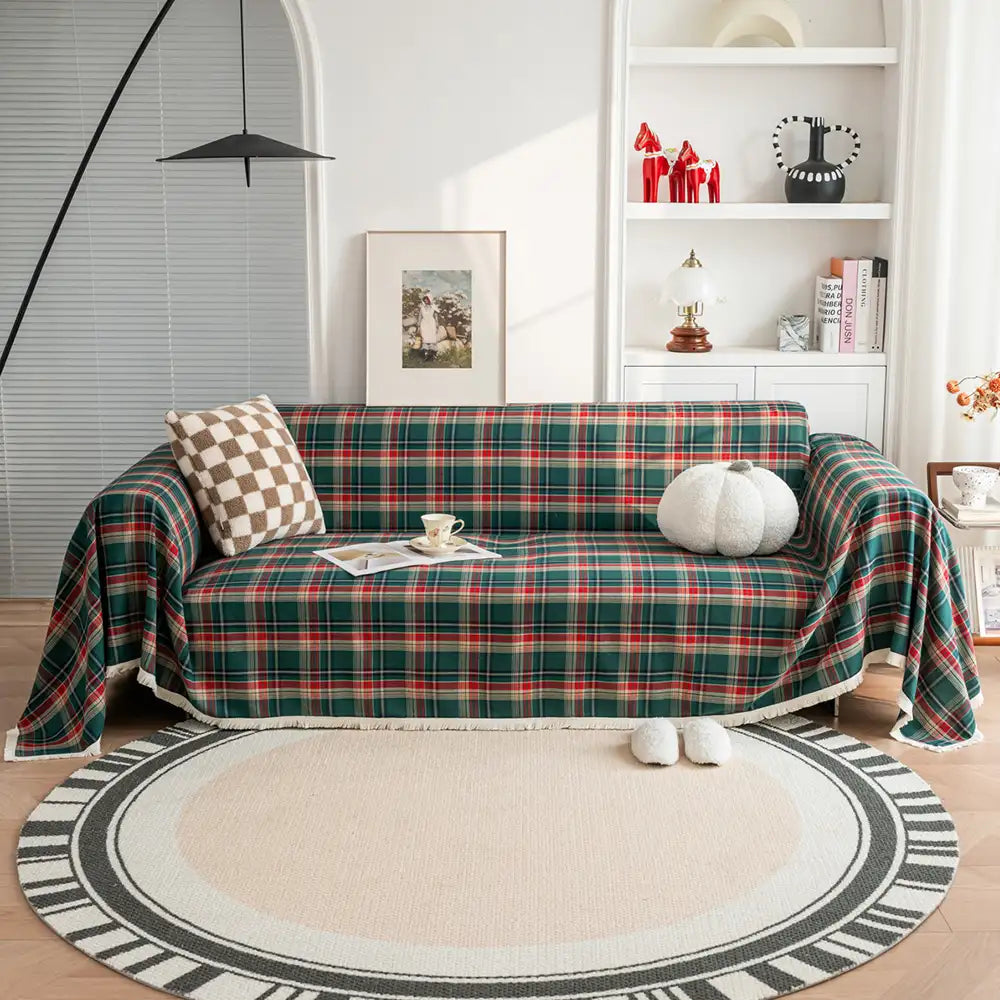 Festive Plaid Colour Block Sofa Decoration Sofa Cover