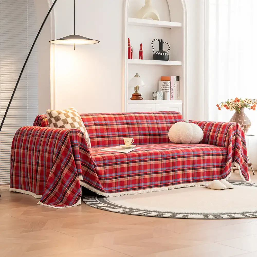 Festive Plaid Colour Block Sofa Decoration Sofa Cover