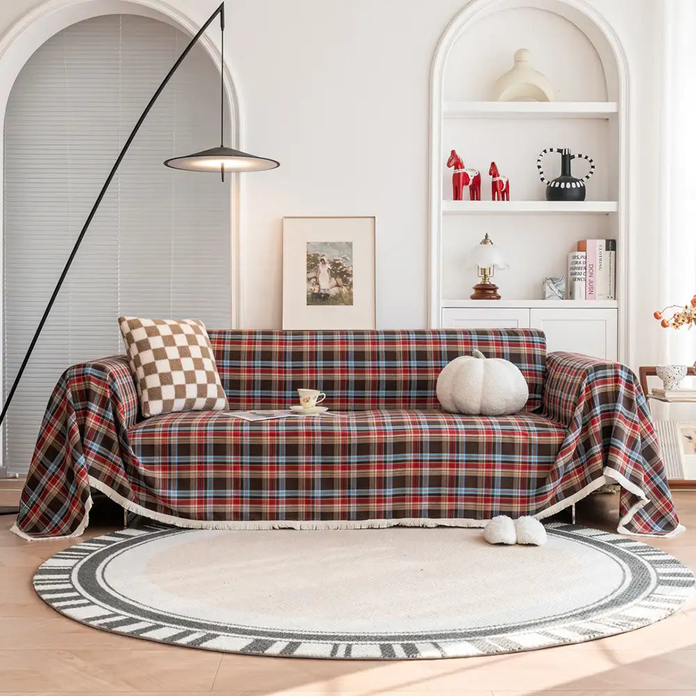 Festive Plaid Colour Block Sofa Decoration Sofa Cover