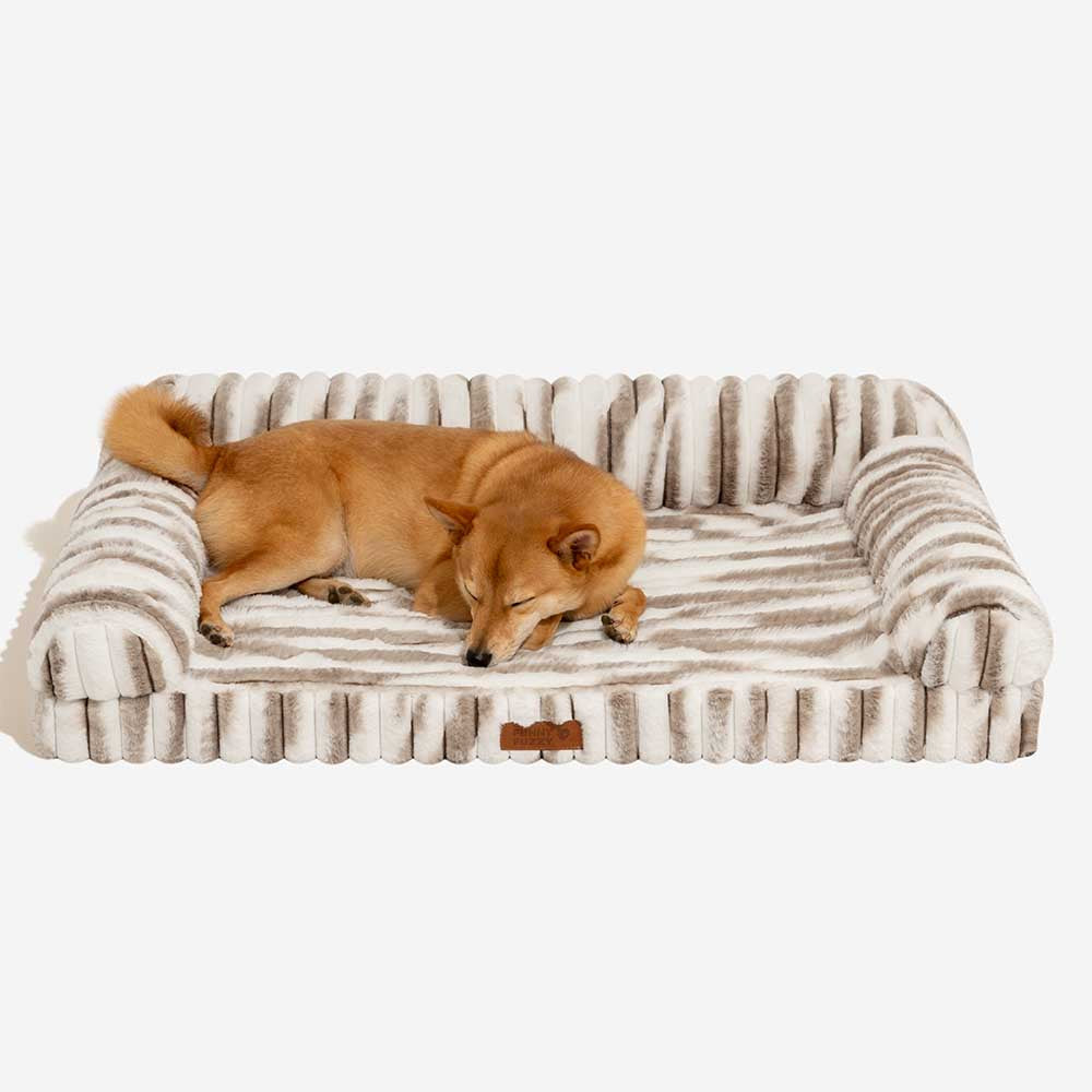 Fluffy Striped Orthopaedic Bolster Dog Bed - Luxe Comfort