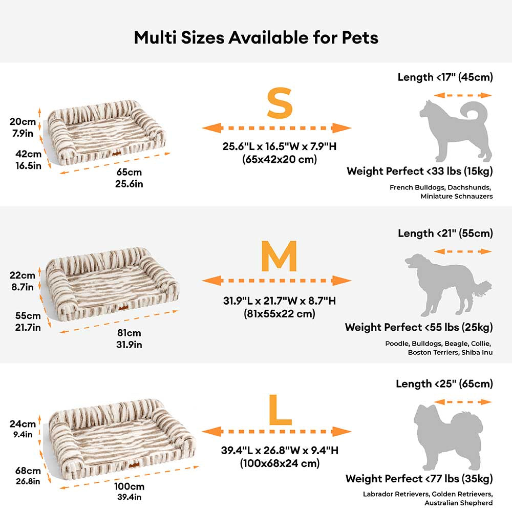 Fluffy Striped Orthopaedic Bolster Dog Bed - Luxe Comfort