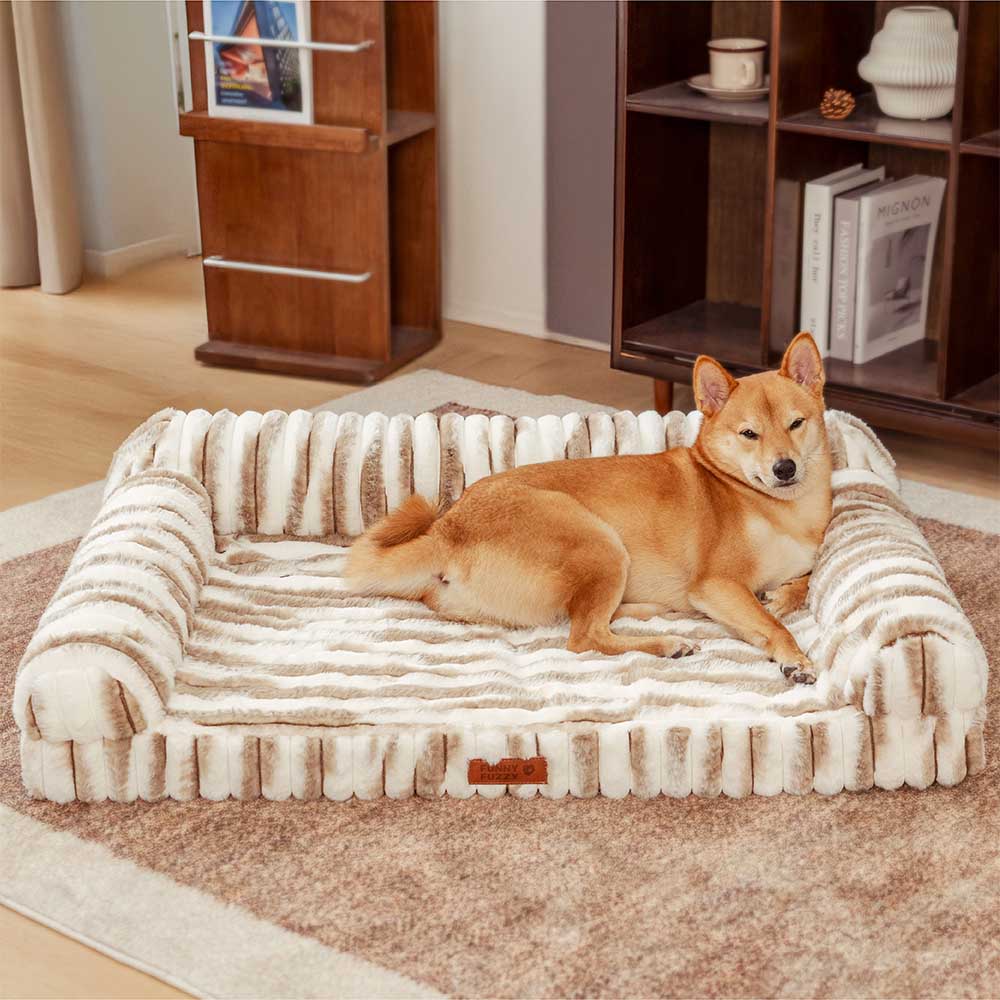 Fluffy Striped Orthopaedic Bolster Dog Bed - Luxe Comfort