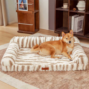 Fluffy Striped Orthopaedic Bolster Dog Bed - Luxe Comfort