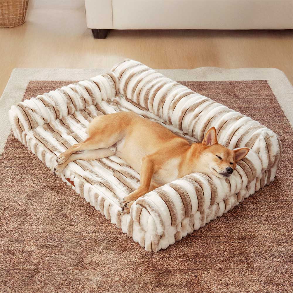Fluffy Striped Orthopaedic Bolster Dog Bed - Luxe Comfort