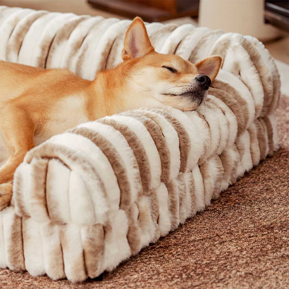 Fluffy Striped Orthopaedic Bolster Dog Bed - Luxe Comfort