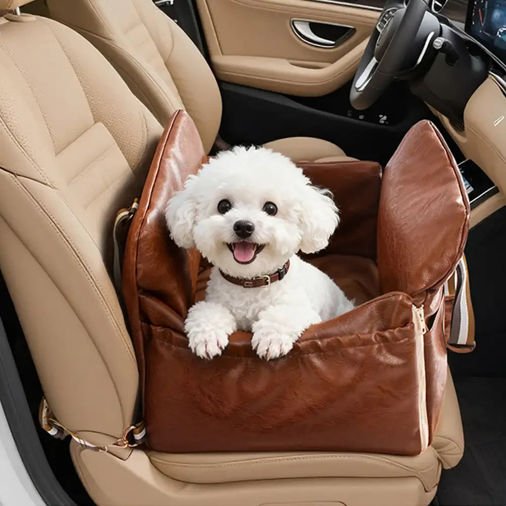 Deluxe Faux Leather Safety Center Console Pet Car Seat and Carrier 3-in-1
