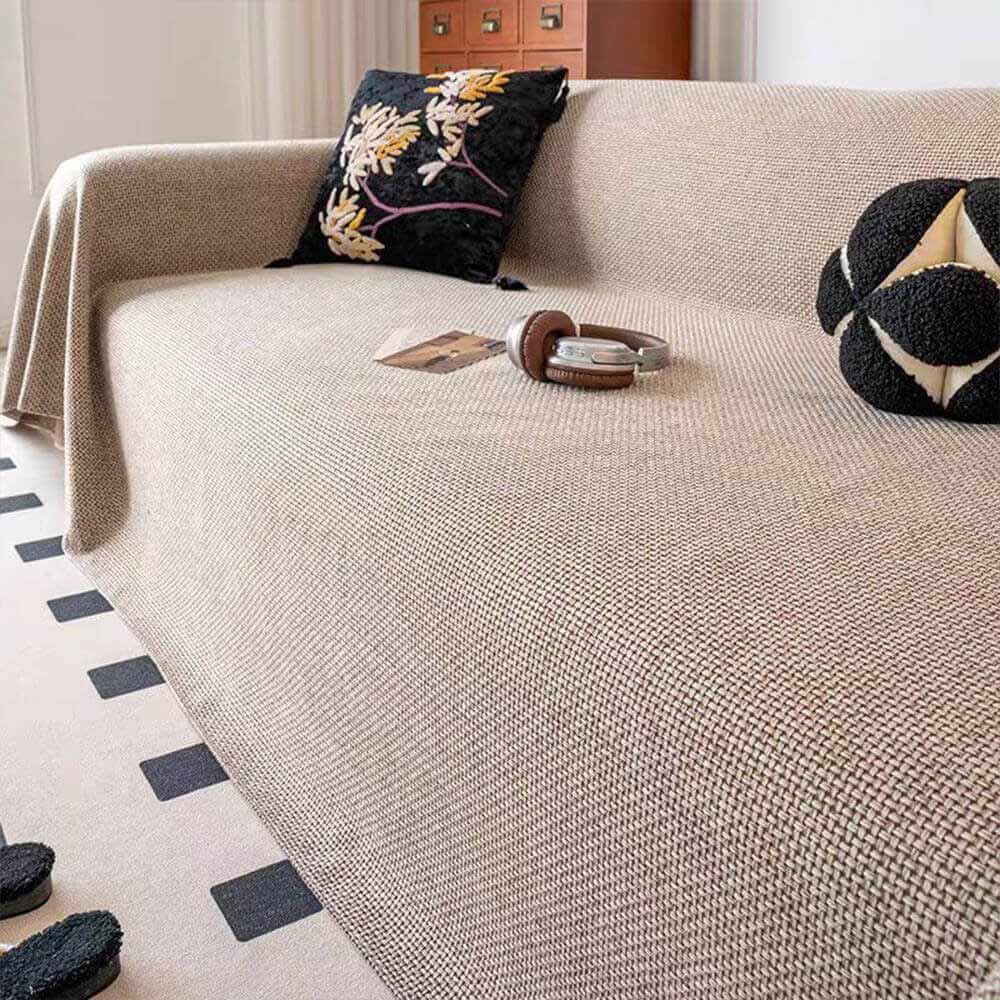 Breathable Woven Linen-Look Scratch-Resistant Throw Sofa Cover